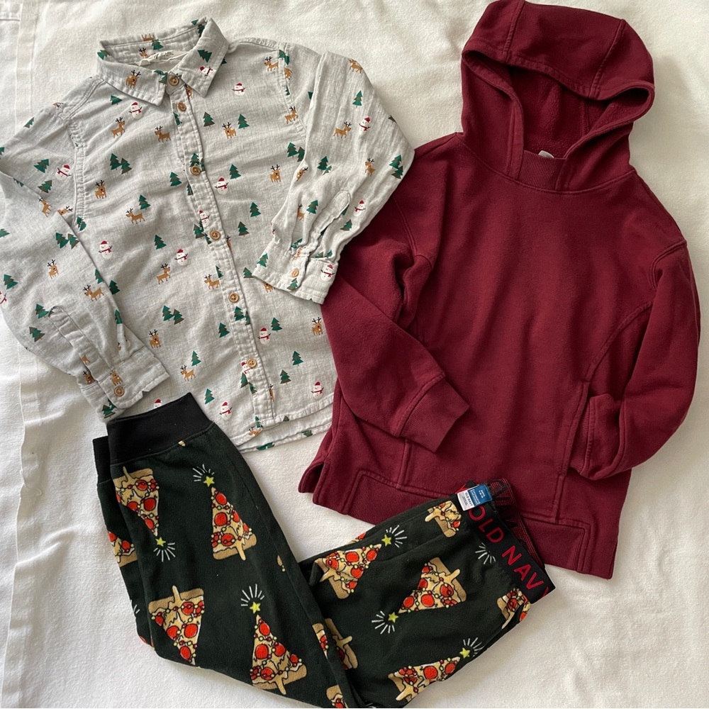 Boys 6/7 Winter Holiday Bundle 3pc - hoodie, long sleeve button down, pj pants